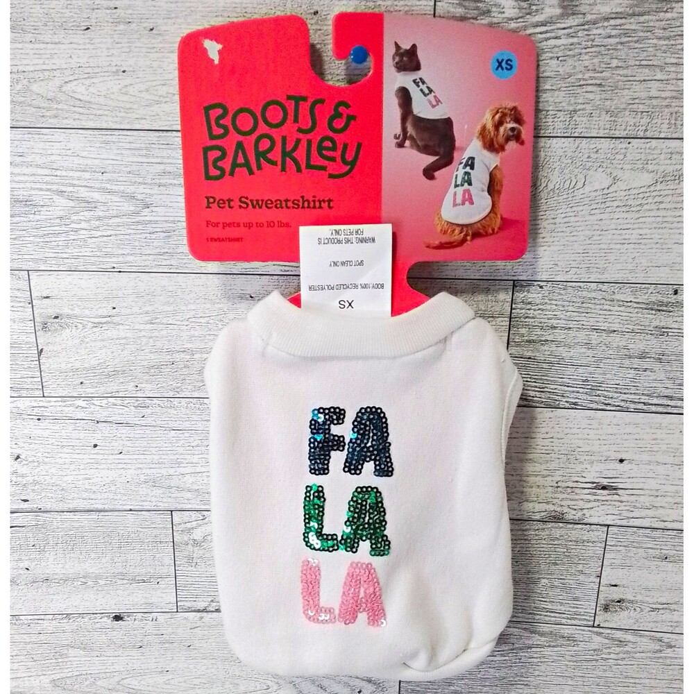 Boots & Barkley Pet Sweatshirt XS White "FA LA LA" Sequin Dog Shirt